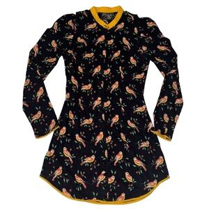 Betsey Johnson ALLEY CAT Vintage 70s BIRD Print Tunic Top Short Dress RARE